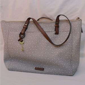 Fossil Rachel Tote- Gray with White Dot Pattern